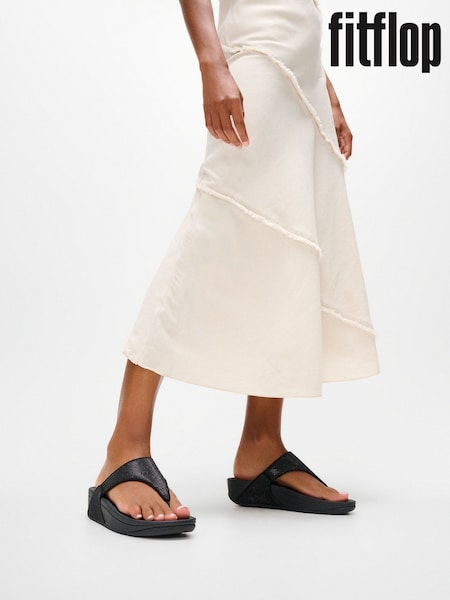FitFlop Black Lulu Shimmerglitz Toe-Post Sandals (G87391) | $174