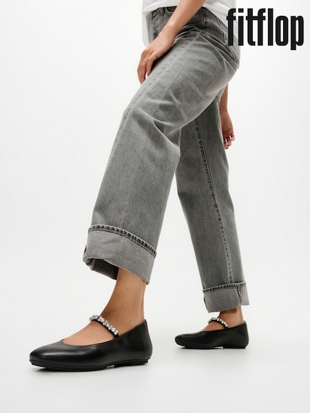 ブラック - FitFlop Delicato Pearls-And-Crystal Leather Ballet Flats (G87413) | ¥ 19,300