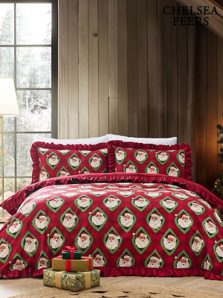 Chelsea Peers Cotton Christmas Jolly Santa Print Reversible Frill Bedding Set (G87450) | 92 € - 120 €