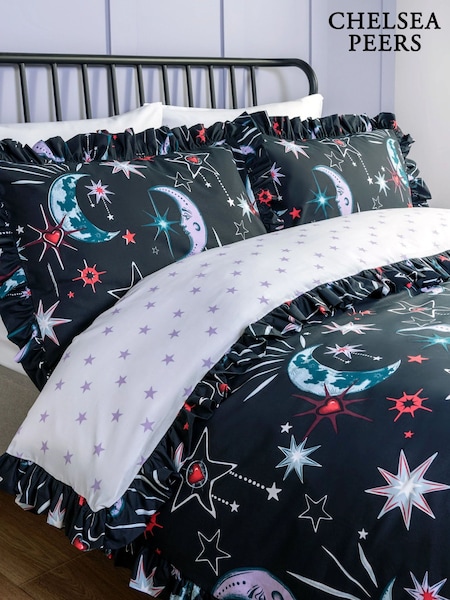 Chelsea Peers Blue Cotton Mystic Moons Print Reversible Frill Bedding Set (G87456) | €92 - €134