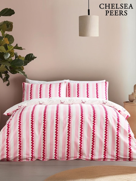 Chelsea Peers Pink Cotton Wavy Stripe and Bow Print Reversible Bedding Set (G87462) | €73 - €113