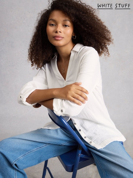 White Stuff White Annie Double Cloth Longline Shirt (G87713) | AED285