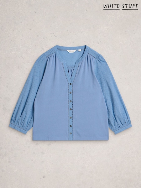 White Stuff Blue Daisy Dobby Mix Top (G87730) | kr781