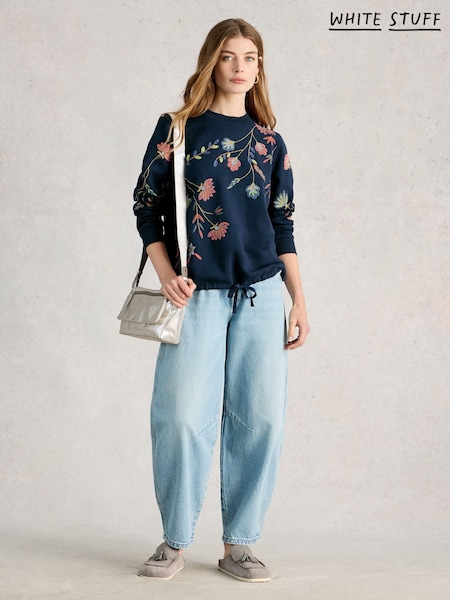 White Stuff Blue Floral Embroidered Sweat Top (G87736) | 502 SAR