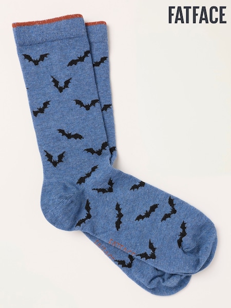 Blue - Regular Fatface Halloween Bat Socks