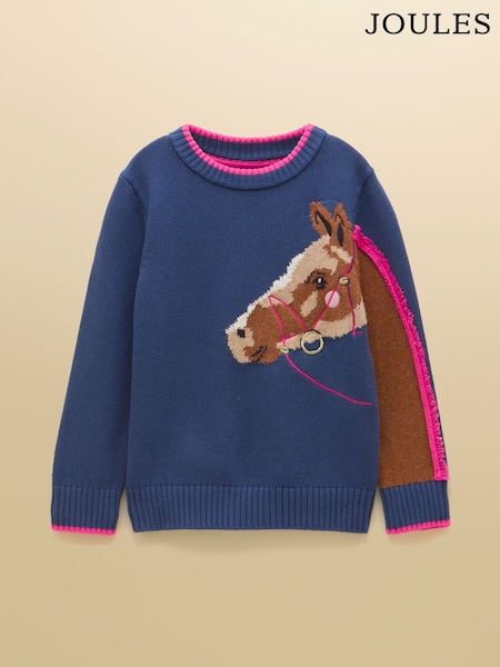 Navy Horse - Joules Girls' Geegee Intarsia Jumper