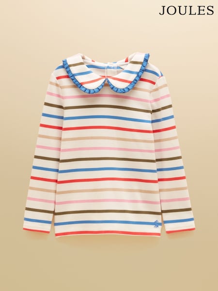 Multi Stripe - Joules Girls' Sophie Long Sleeve Ribbed Collared Top