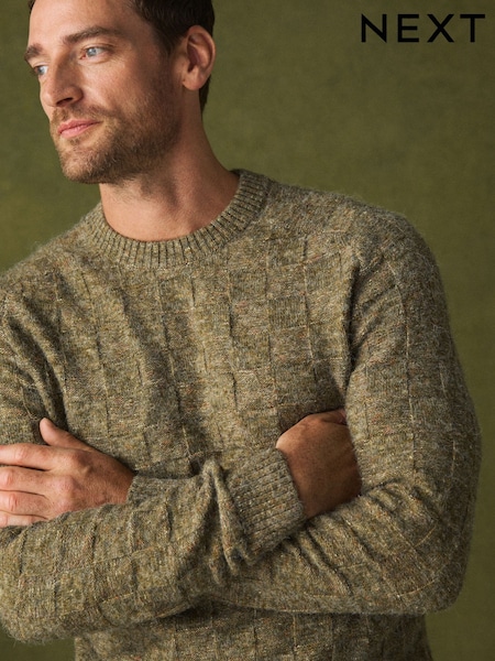 Yaşıl - Regular Textured Crew Neck Jumper With Wool