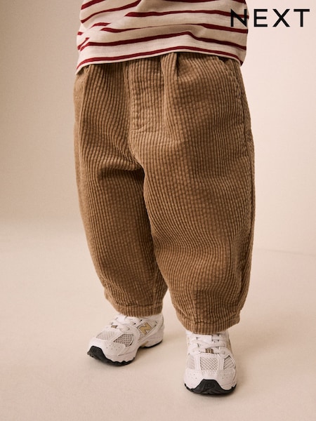 Stone Beige - Textured Corduroy Pull On Trousers (3mths-7yrs)