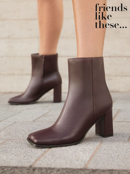 Rojo burdeos - Friends Like These Faux Leather Square Toe Heeled Ankle Boots