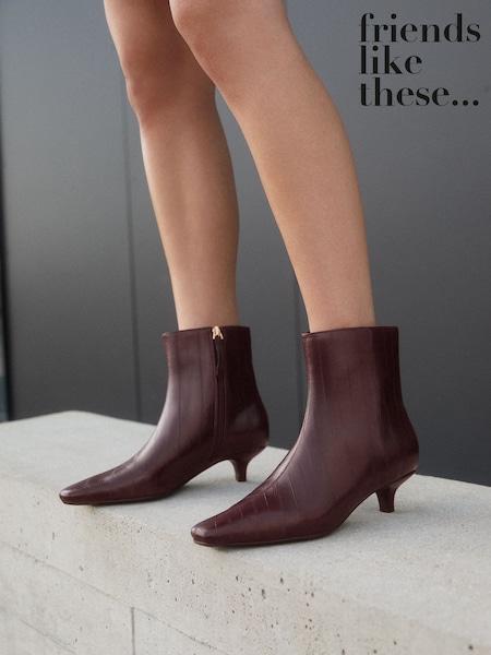 Burgundy Red - Friends Like These Kitten Heel Chisel Toe Ankle Boots