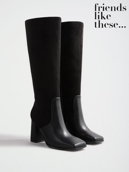 Black - Friends Like These Contrast Faux Leather And Suede Knee High Heeled Boots