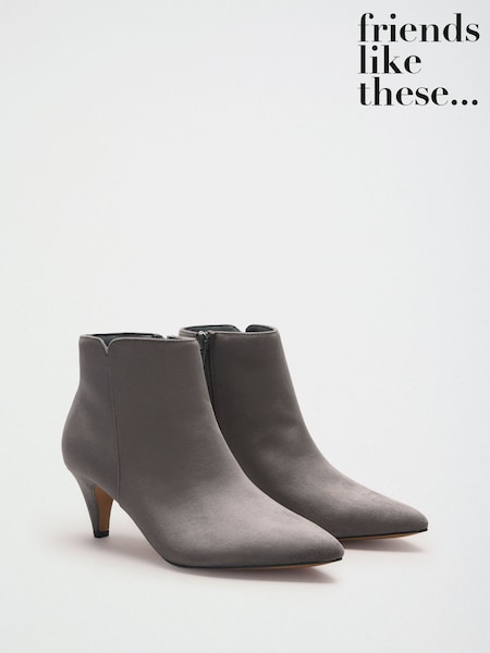 Grey - Friends Like These Faux Suede Pointed Mid Heeled Smart Ankle Boots