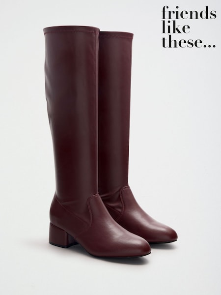 Plum Purple - Friends Like These Low Block Heel Stretch Long Knee High Sock Boots