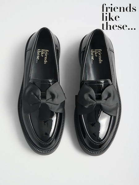 Чорний - Friends Like These Faux Leather Patent Bow Trim Chunky Loafers