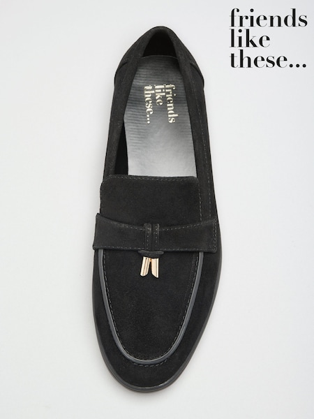 Black - Friends Like These Faux Suede Tassle Trim White Outsole Casual Loafers