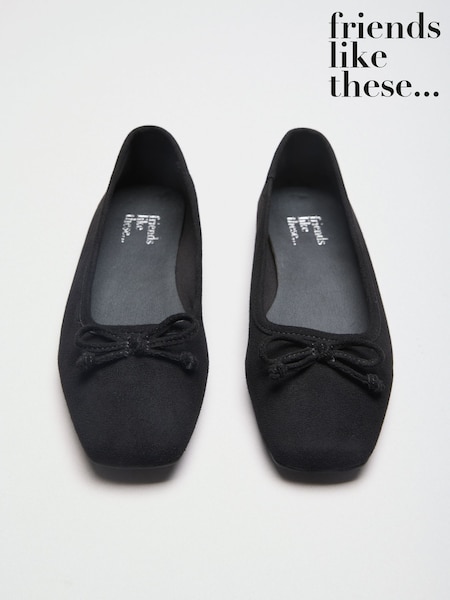 Black Faux Suede - Friends Like These Square Toe Bow Detail Flat Ballerina Shoes