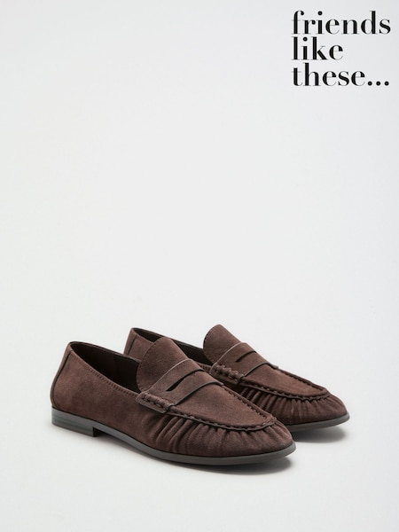 Mörk chokladBrun - Friends Like These platta, rynkade bekväma slip-on penny Loafers