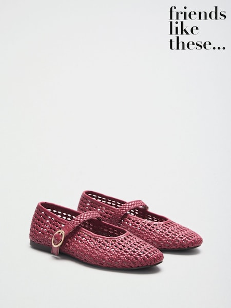 Burgundy Red - Friends Like These Faux Leather Weave Mary Jane Casual Flat Ballerina Shoes