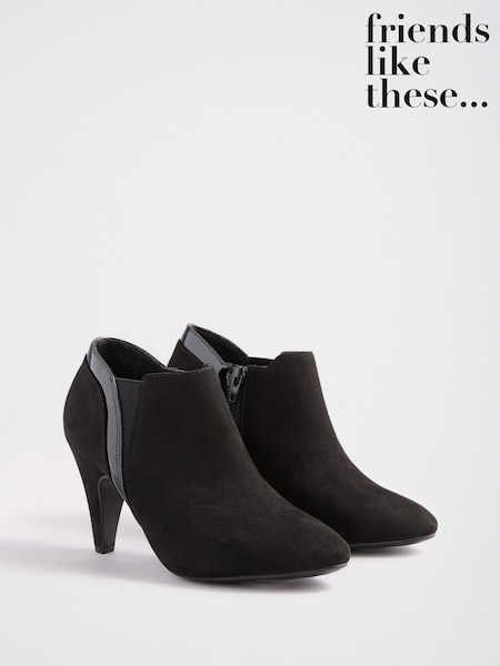 Black - Friends Like These Mid Heel Mix Material Ankle Boots