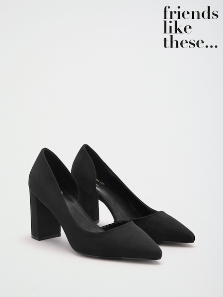 Black - Friends Like These Faux Suede Pointed Toe Mid Block Heel Court Shoes