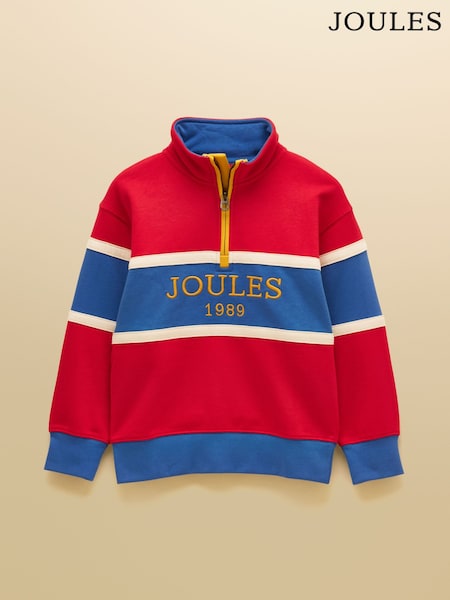 Red Colourblock - Joules Kids' Alfie Quarter Zip Sweatshirt