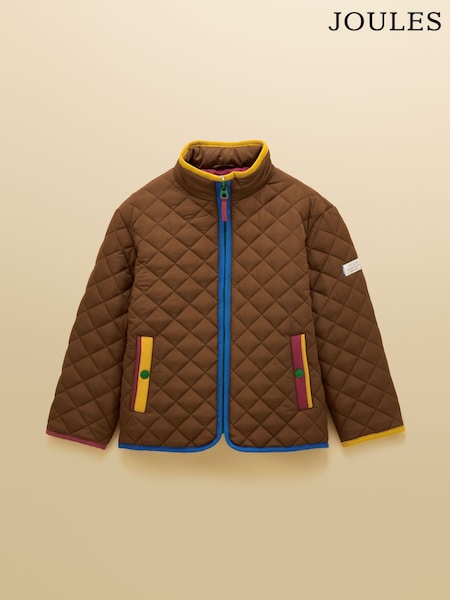Brown - Joules Boys' Lennox Quilted Funnel Neck Jacket