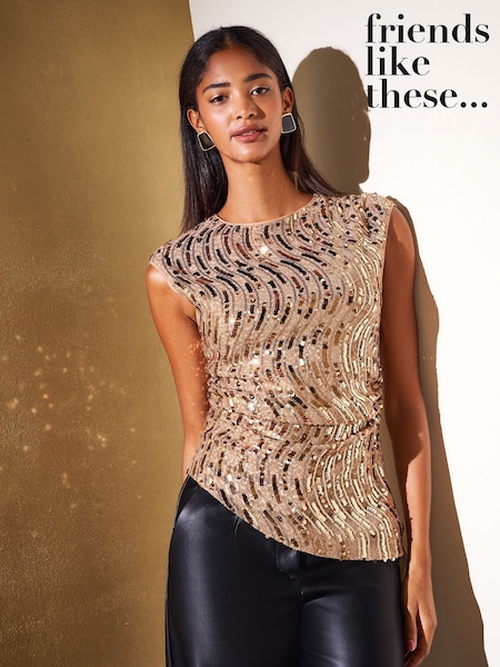 Bronze - Friends Like These Sequn Swirl Detail Top