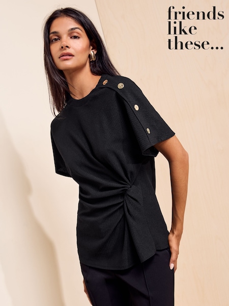Black - Friends Like These Twist Detail Short Sleeve Top