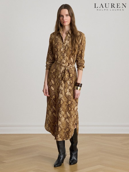 Natural - Lauren Ralph Lauren Python Print Midi Shirt Dress