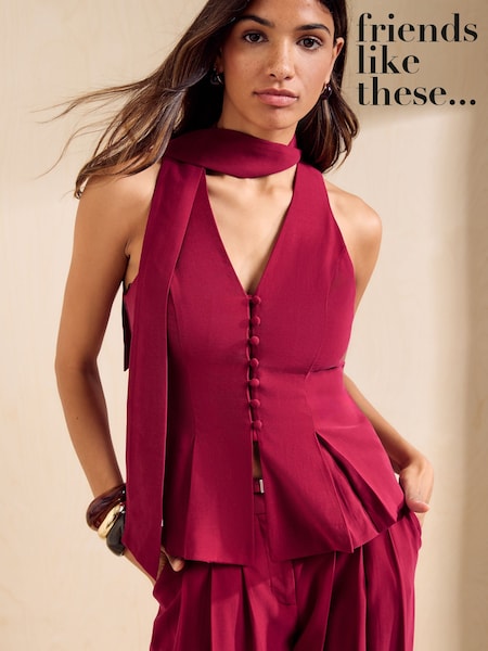 Berry Red - Friends Like These Tailored Scarf Neck Waistcoat