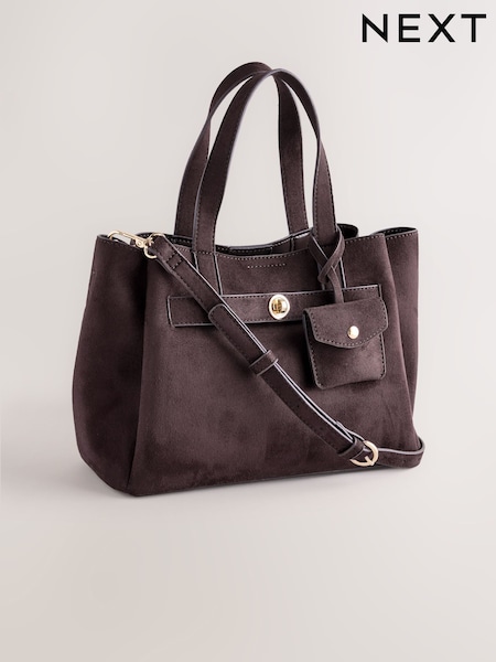 Chocolate Brown - Suedette Charm Hand Held Bag