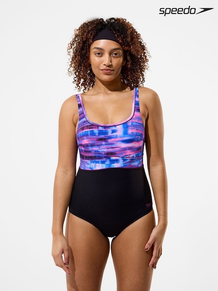 Black - Speedo Print Contour Eclipse Swimsuit