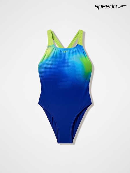 Blue - Speedo Print Powerback Swimsuit