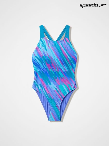 Purple - Speedo Print Powerback Swimsuit