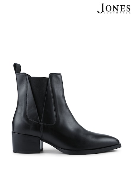 Jones Bootmaker Black Kori Leather Blocked-Heeled Chelsea Boots (G88933) | SGD 281