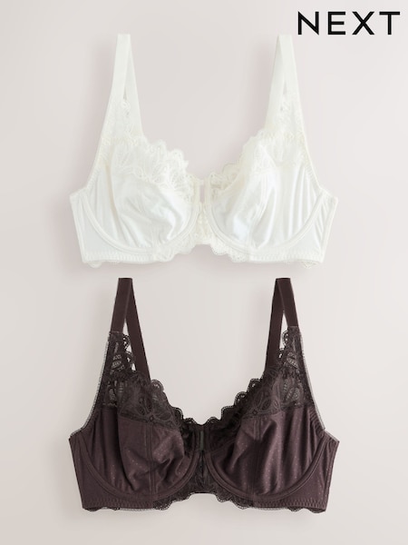 朱古力棕色/乳白色 - Dd+ Non Padded Full Cup Modal & Lace Bras 2 Pack