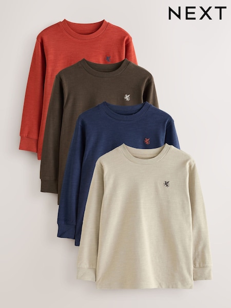 Rust/Khaki/Tan/Navy - Bequeme Langarm-T-Shirts im 4er-Pack (3–16 J.)