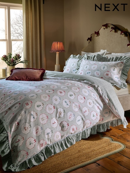 Christmas Decorator Icons Brushed Cotton Duvet Cover And Pillowcase Set