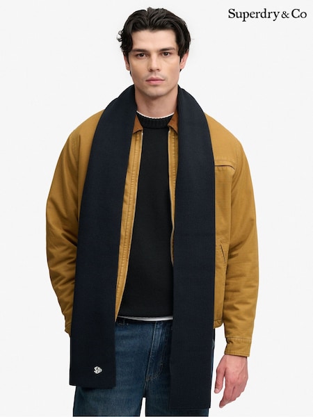 Black - Regular Superdry Logo Knitted Scarf