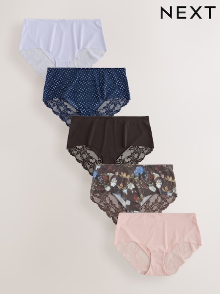 Floral/Spot - Lace Back No Vpl Invisible Knickers 5 Pack