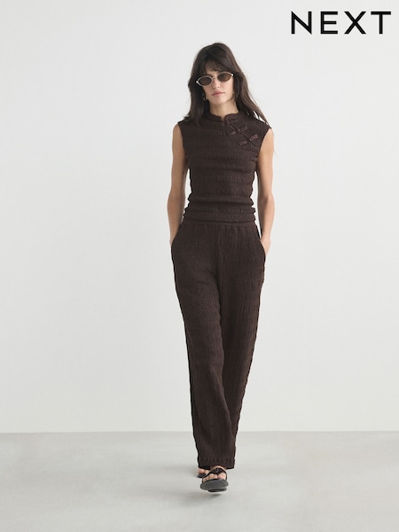 Chocolate Brown - Textured Barrel Leg Trousers