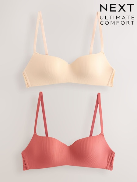 Rust/Ecru - Light Padded Non Wire Ultimate Comfort Bras 2 Pack