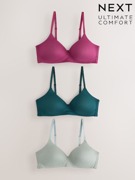 Green/Purple - Cotton Blend Ultimate Comfort Bras 3 Pack
