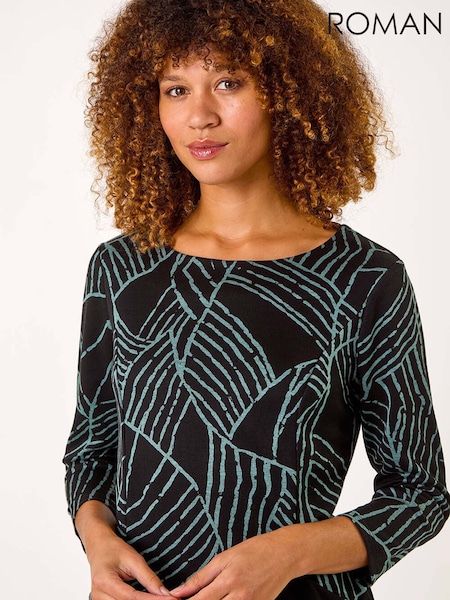 Roman Green Abstract Print Pocket Detail Tunic Dress (G89661) | 260 QAR