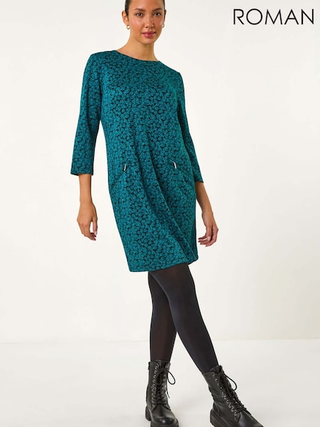 Roman Blue Leaf Print Zip Pocket Detail Dress (G89678) | €69