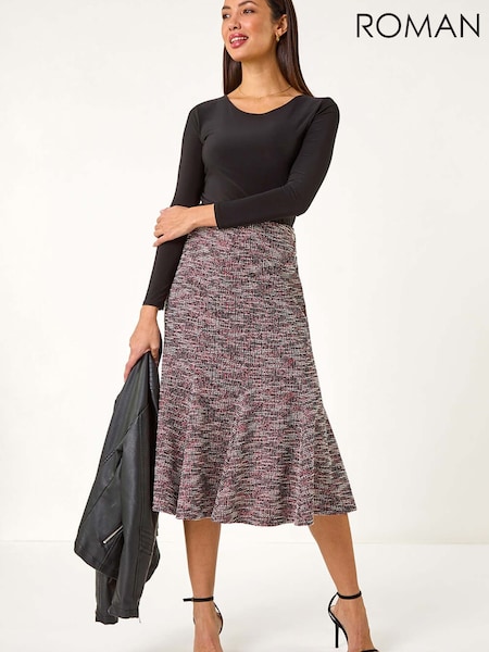 Roman Red Textured Boucle Panel Stretch Skirt (G89698) | 309 QAR