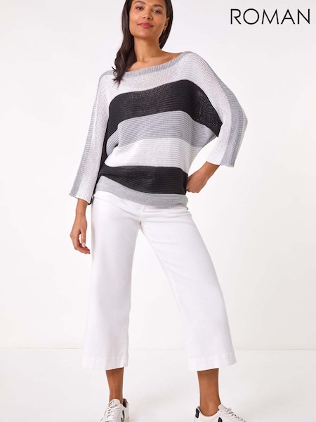 Roman Grey Colour Block Slash Neck Jumper (G89716) | €59.50