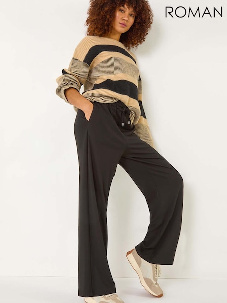Roman Black Wide Leg Ponte Trousers (G89719) | 247 QAR