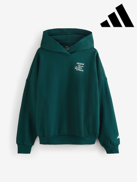 adidas Green 3 Stripe Studio Fleece Hoodie (G89779) | AED349